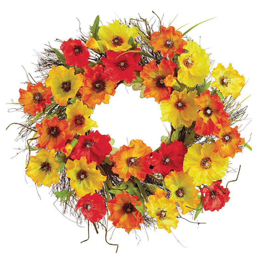 Artificial Yellow & Orange Poppy Wreath