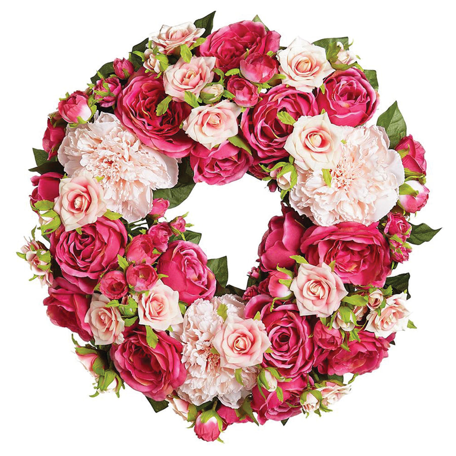 Artificial Peony & Rose Wreath Beauty Pink