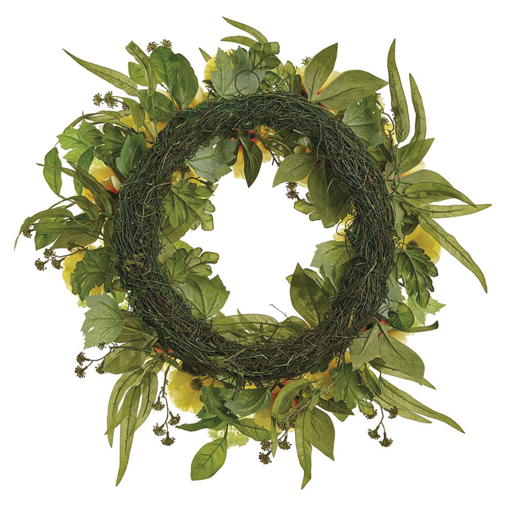 Artificial Yellow & Green Cabbage Rose & Snowball Wreath
