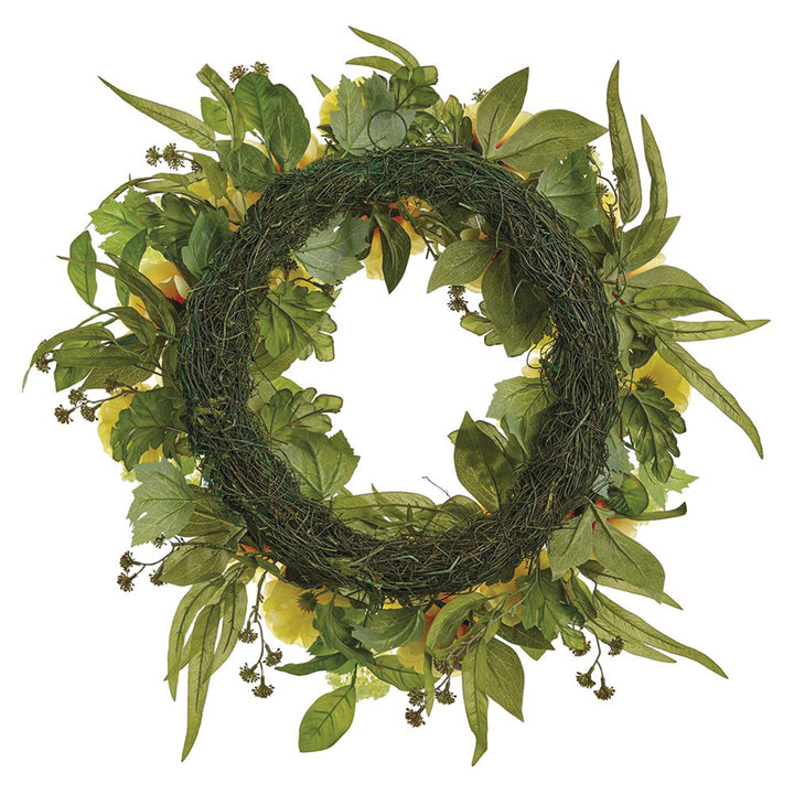 Artificial Yellow & Green Cabbage Rose & Snowball Wreath