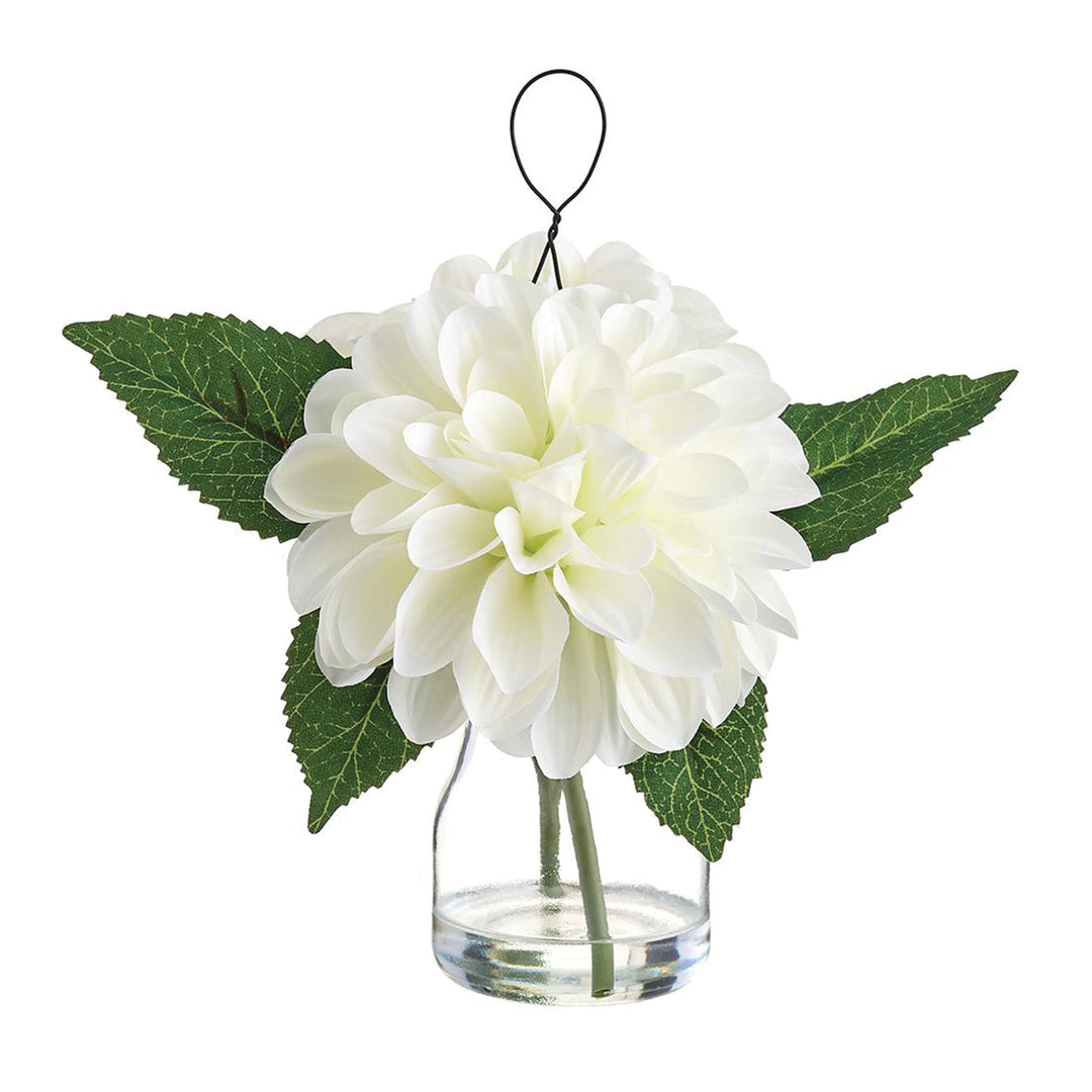 Hanging Dahlia in Glass Vase White