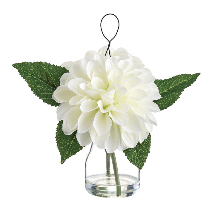 Hanging Dahlia in Glass Vase White