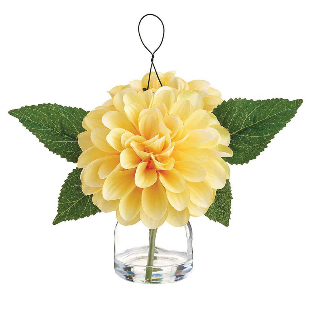 Hanging Dahlia in Glass Vase Yellow