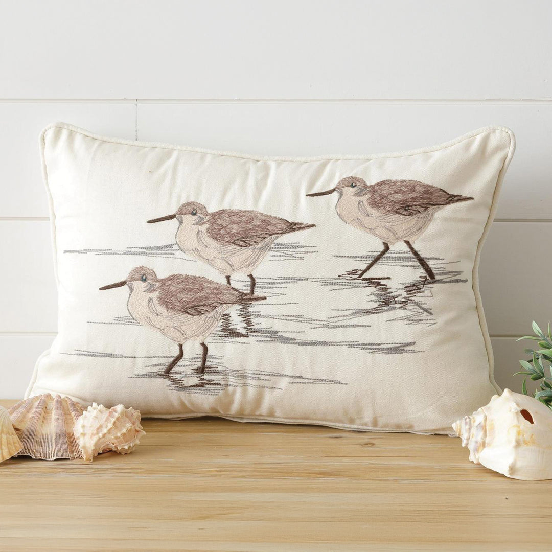 Sand Piper Embroidered Pillow