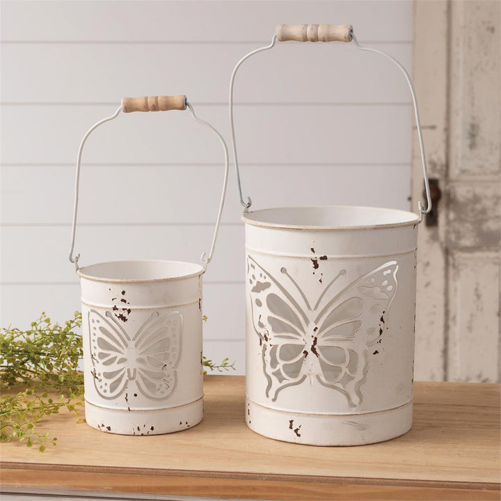 Bucket Lantern with Butterfly Cut Out