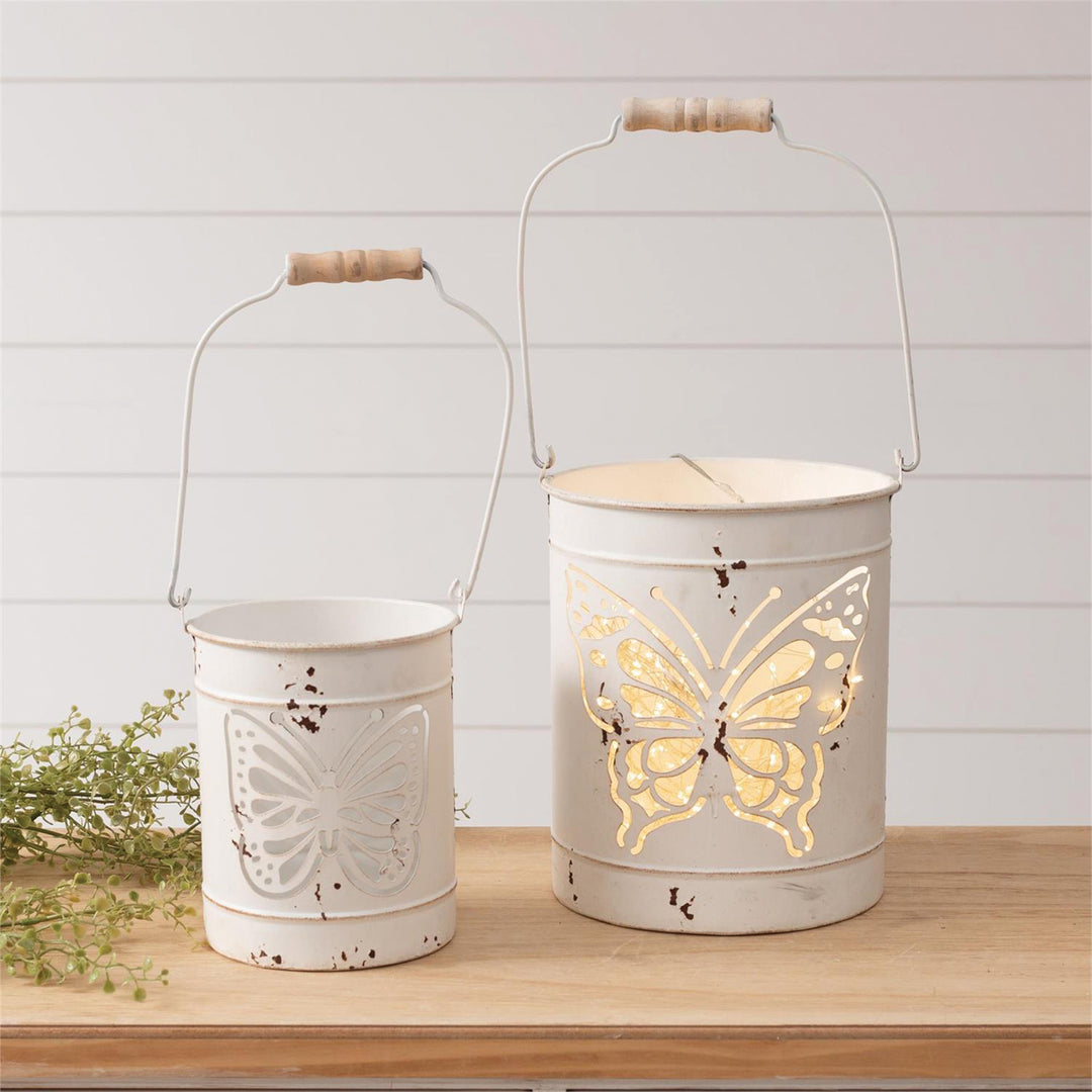 Bucket Lantern with Butterfly Cut Out