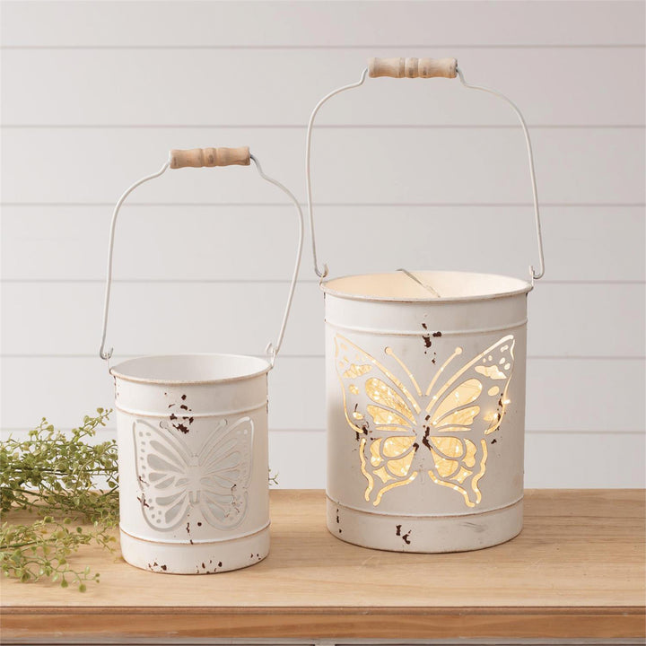 Bucket Lantern with Butterfly Cut Out