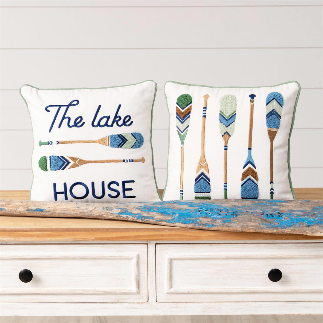 Embroidered Lake House Pillow
