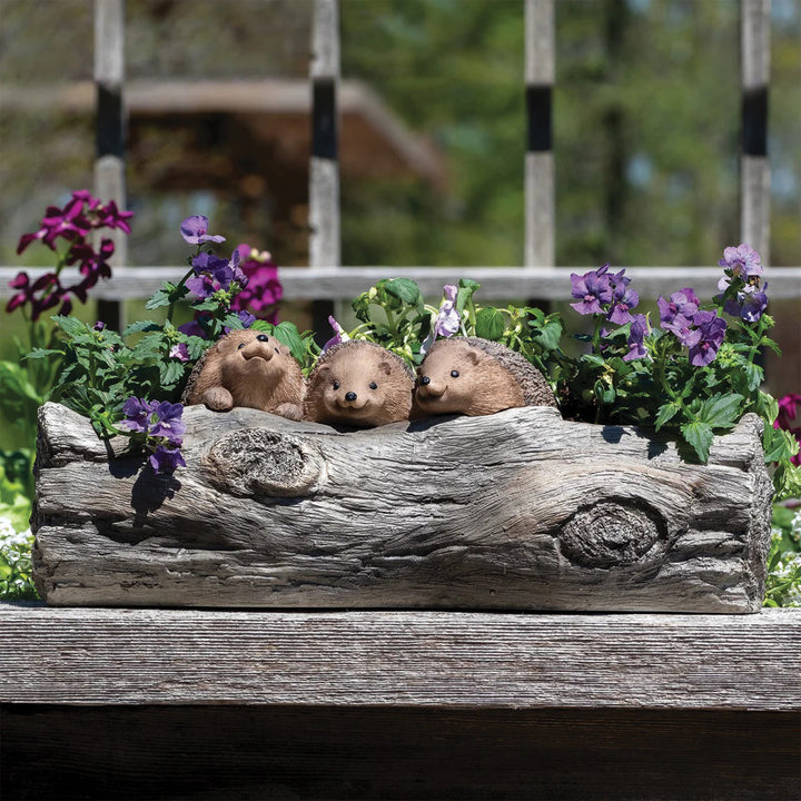 Hedgehog Family Log Planter