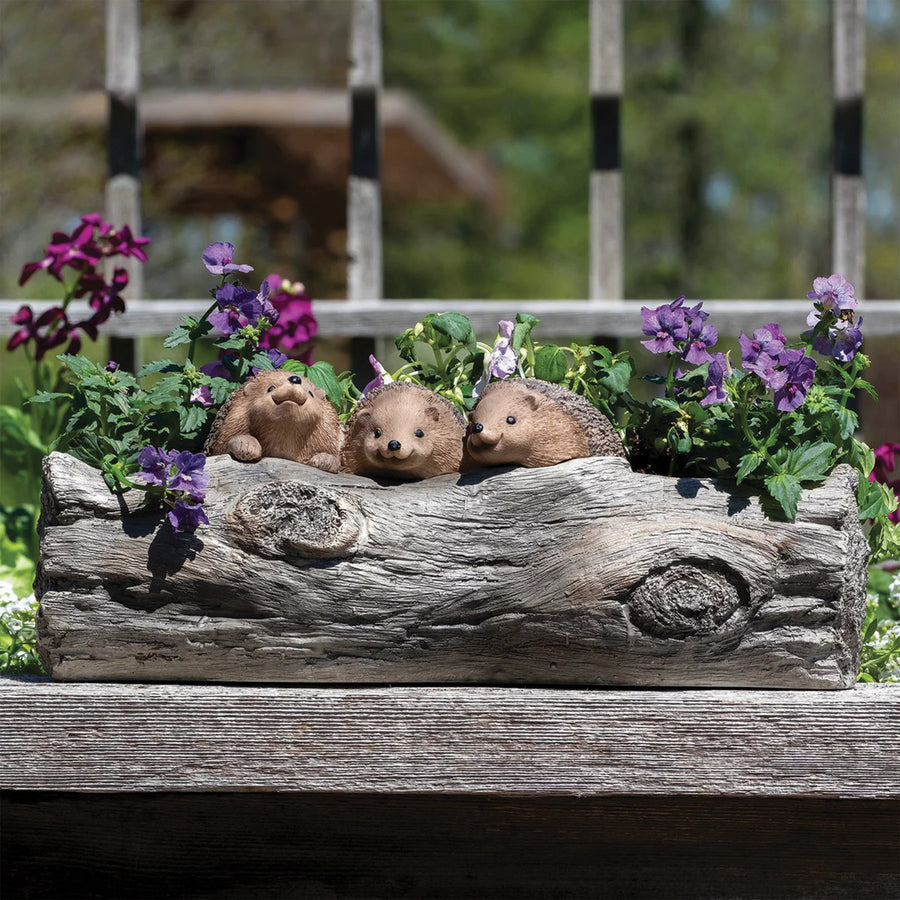 Hedgehog Family Log Planter