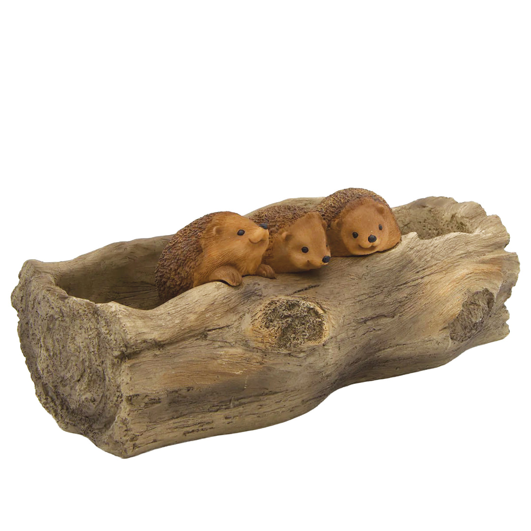 Hedgehog Family Log Planter