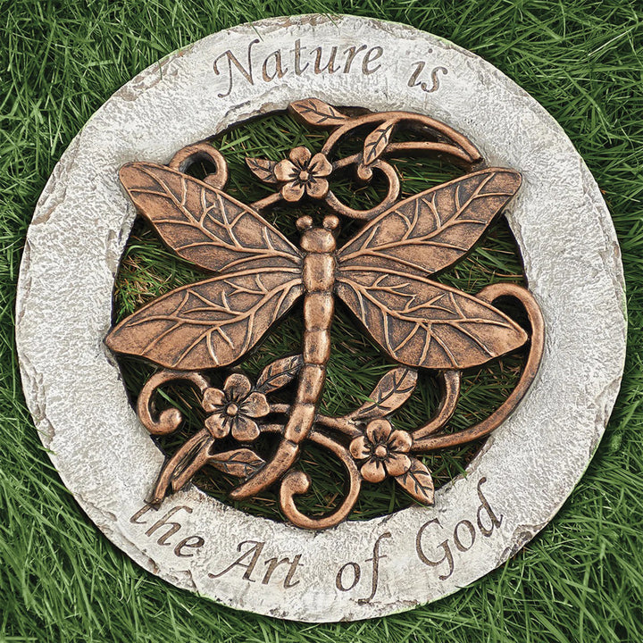 Garden Stepping Stone with Embossed Verse and Bronze Finish Dragonfly