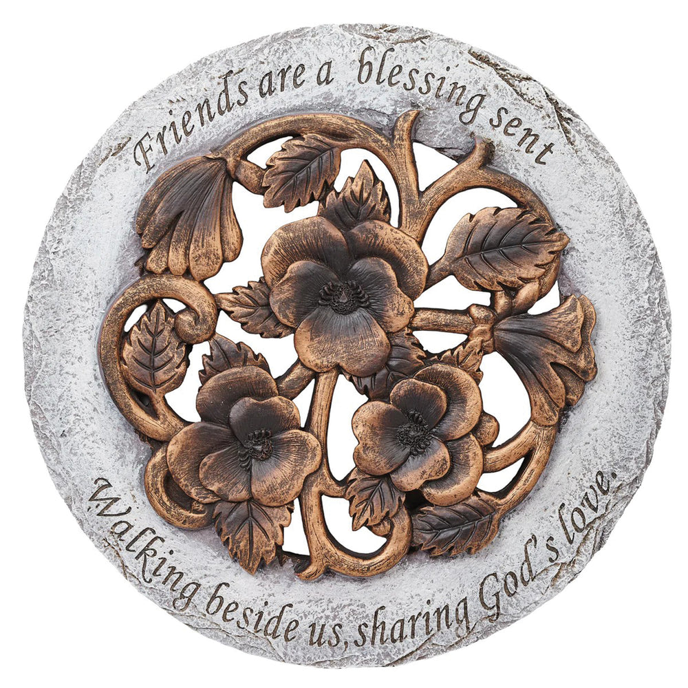 Garden Stepping Stone with Embossed Verse and Bronze Finish Flower