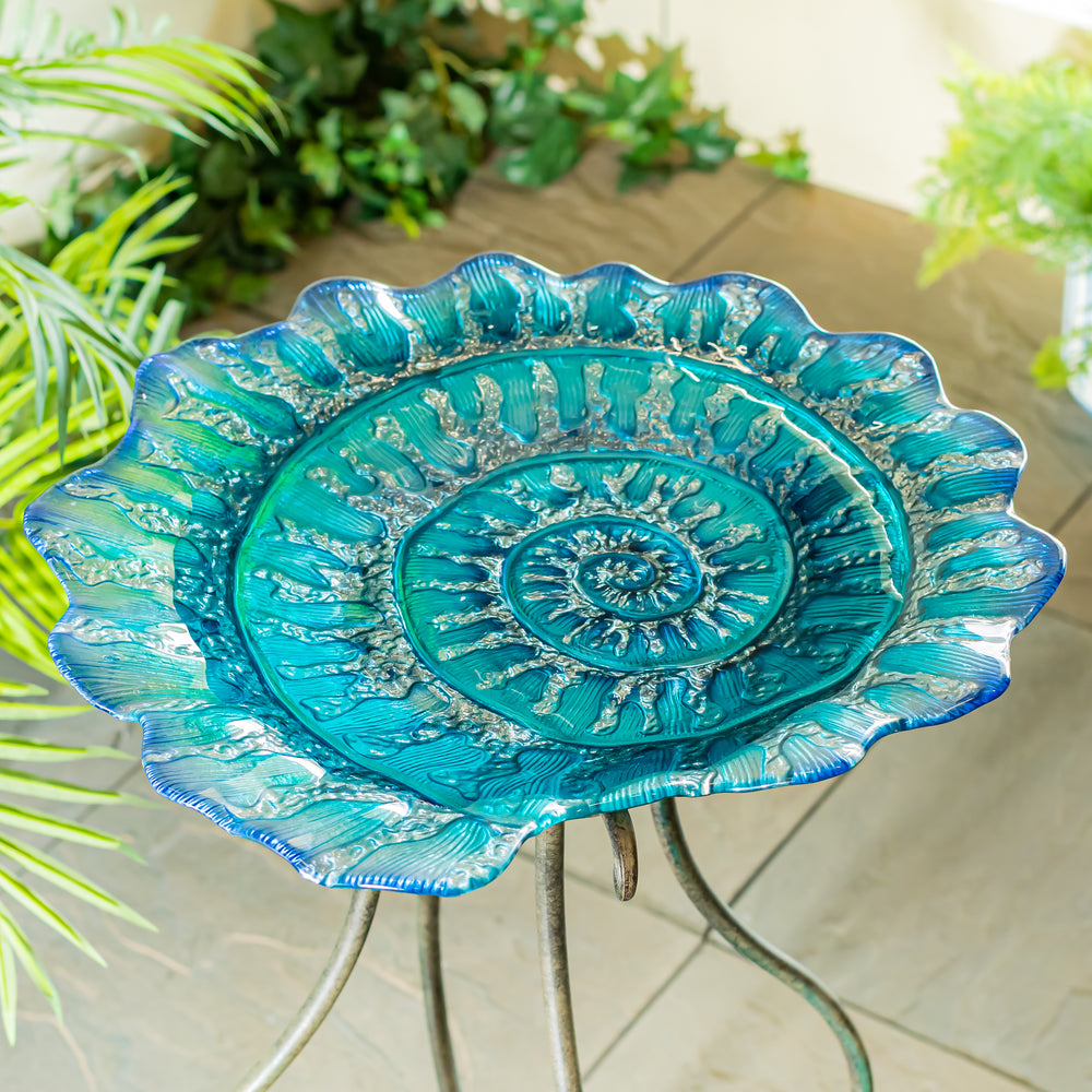 Blue Coastal Shell Bird Bath