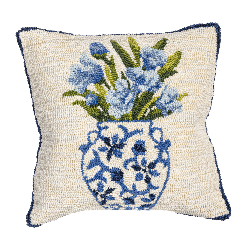 Chinoiserie Hooked Blue Hydrangea Pillow