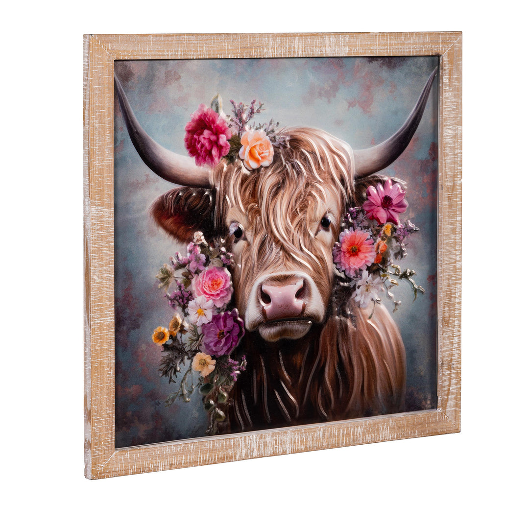 Highland Cow with Florals Framed Wall Art