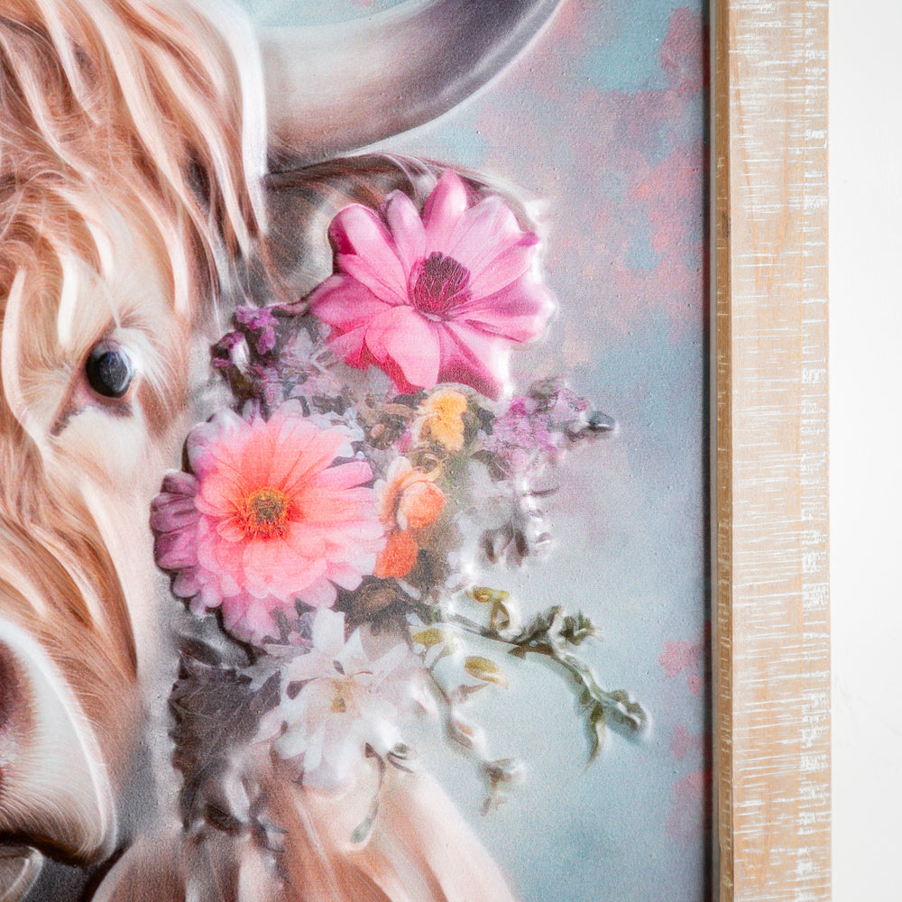 Highland Cow with Florals Framed Wall Art