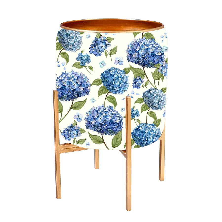 Blue Hydrangea Metal Planter with Gold Legs