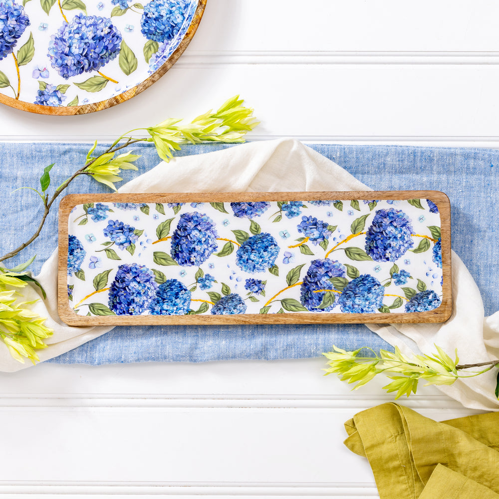 Blue Hydrangea Rectangular Serving Tray