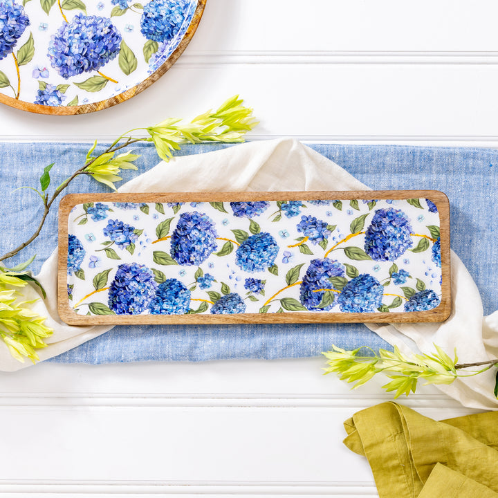 Blue Hydrangea Rectangular Serving Tray