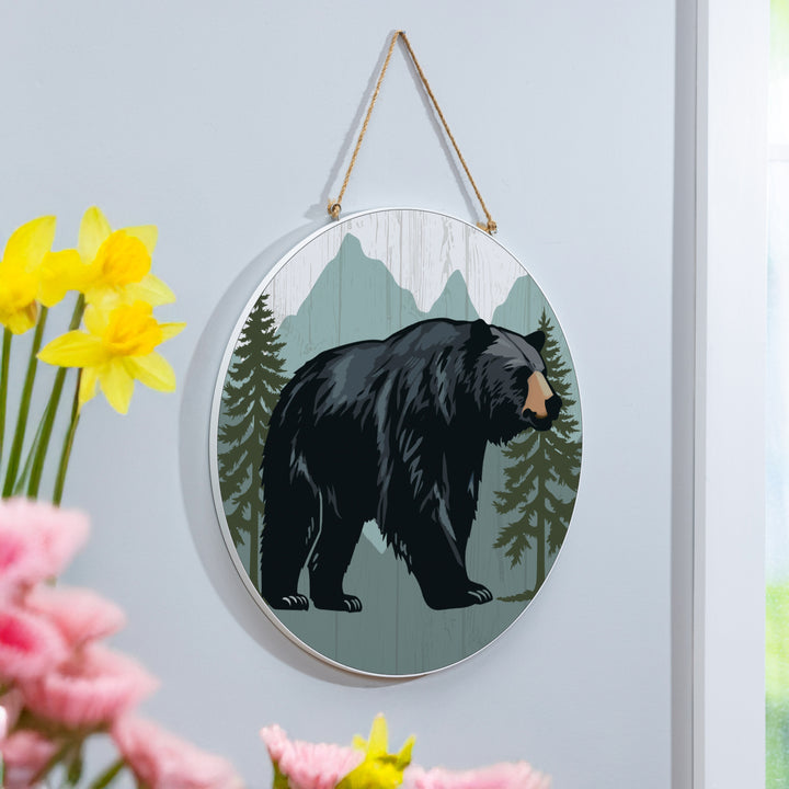 Circular "High Country Wilderness" Bear Wall Art