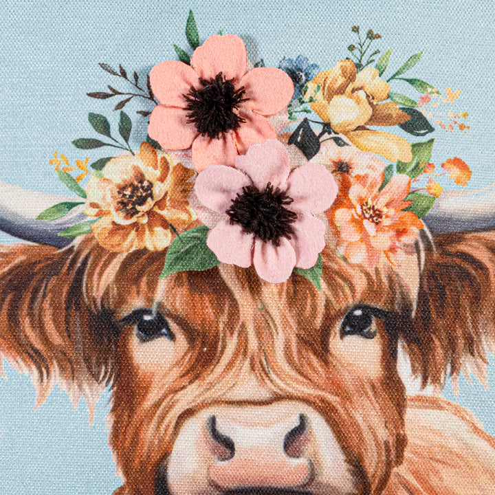 Highland Cow Floral Throw Pillow