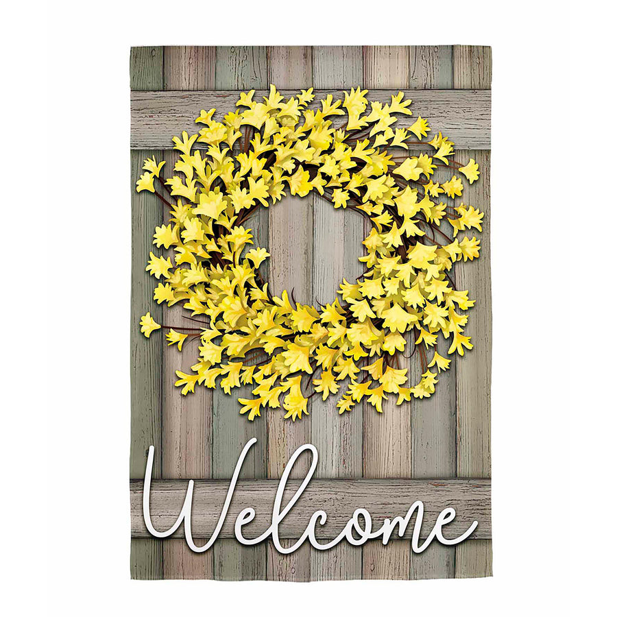 Forsythia Farmhouse Wreath Burlap Garden Flag