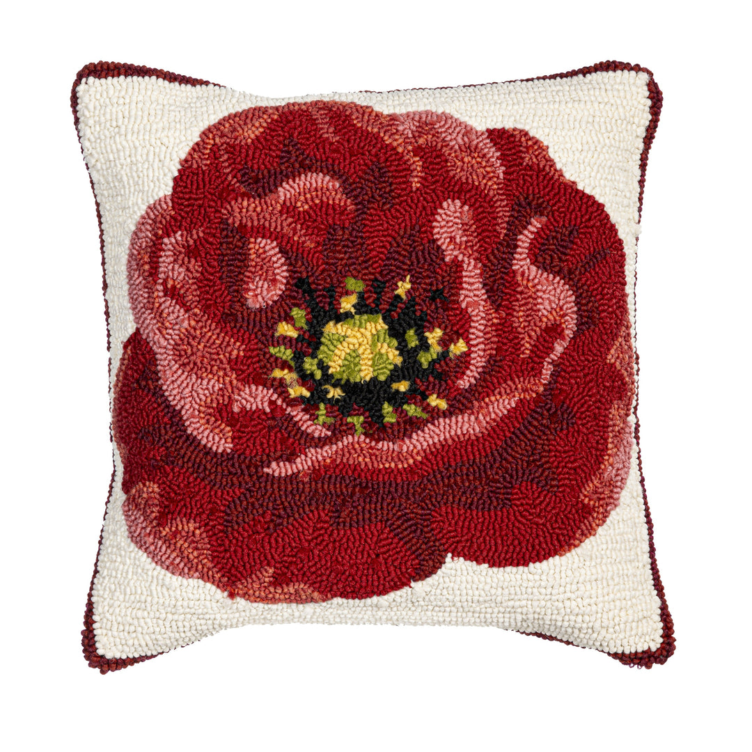 Hooked Red Poppy Throw Pillow