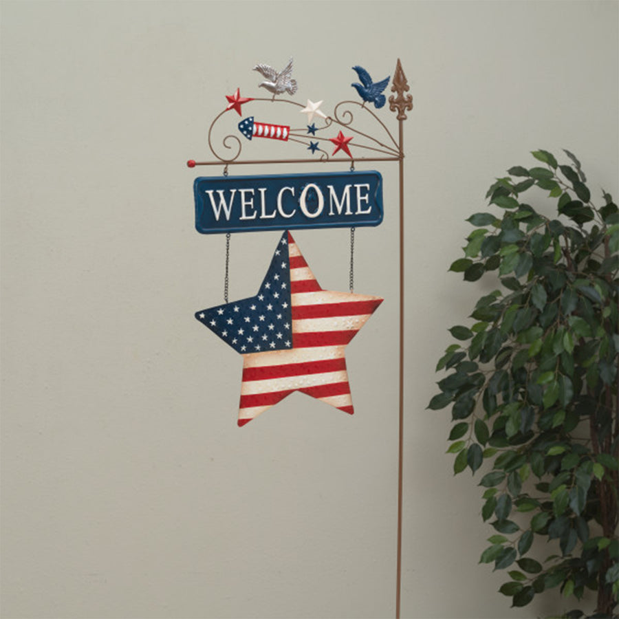 Americana Yard Stake with "Welcome" Sign and Star