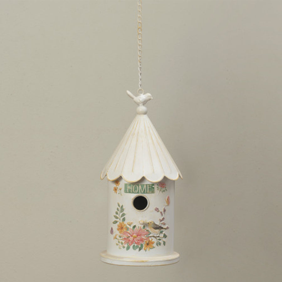 Metal Embossed Floral Bird Design Hanging Birdhouse