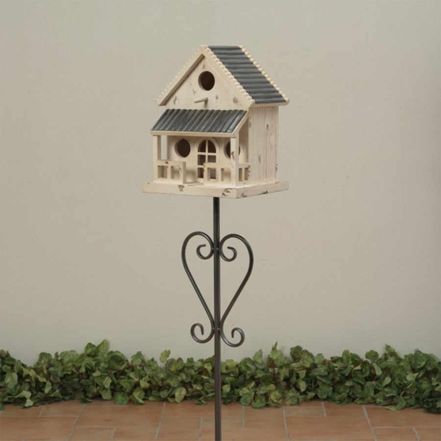 Antique Wood Birdhouse On Metal Yard Stake
