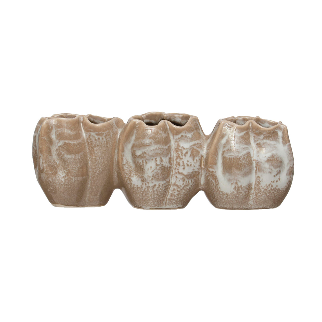 Stoneware Pod Shaped Vase With 3 Sections