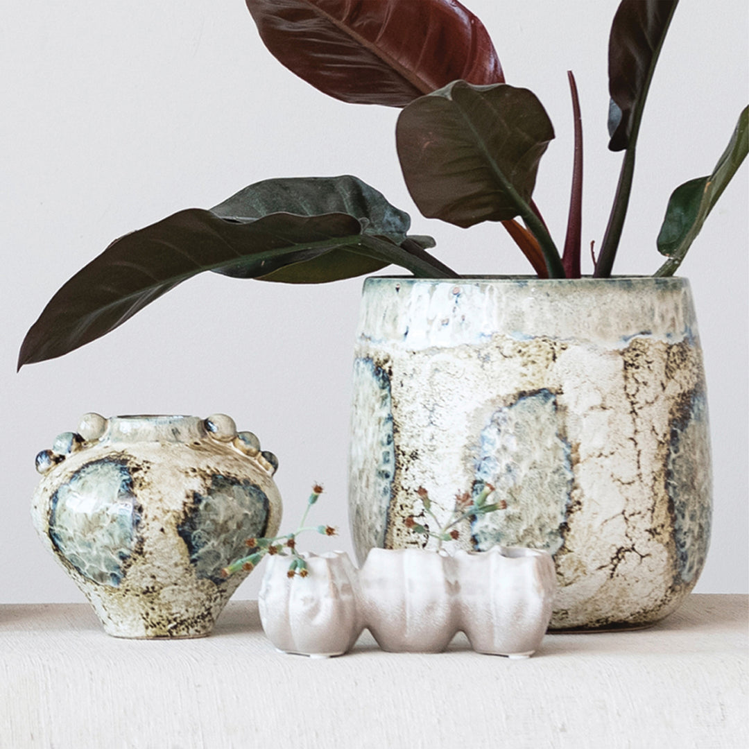 Stoneware Pod Shaped Vase With 3 Sections