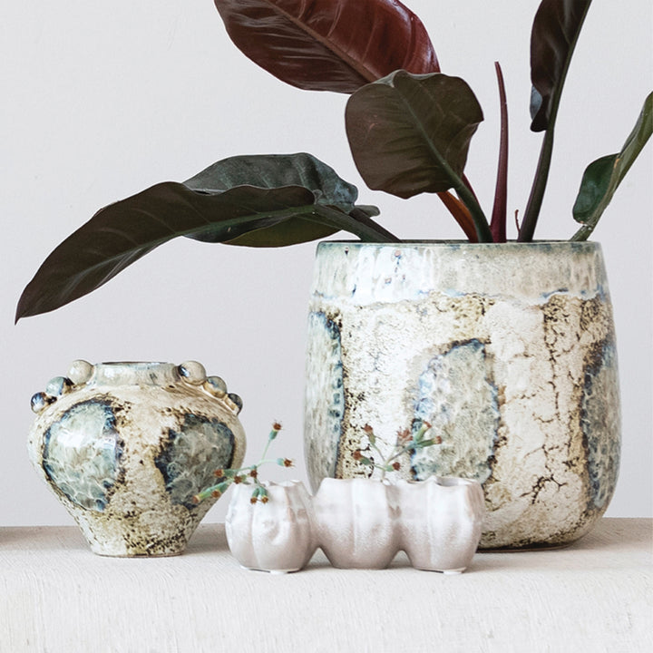 Stoneware Pod Shaped Vase With 3 Sections