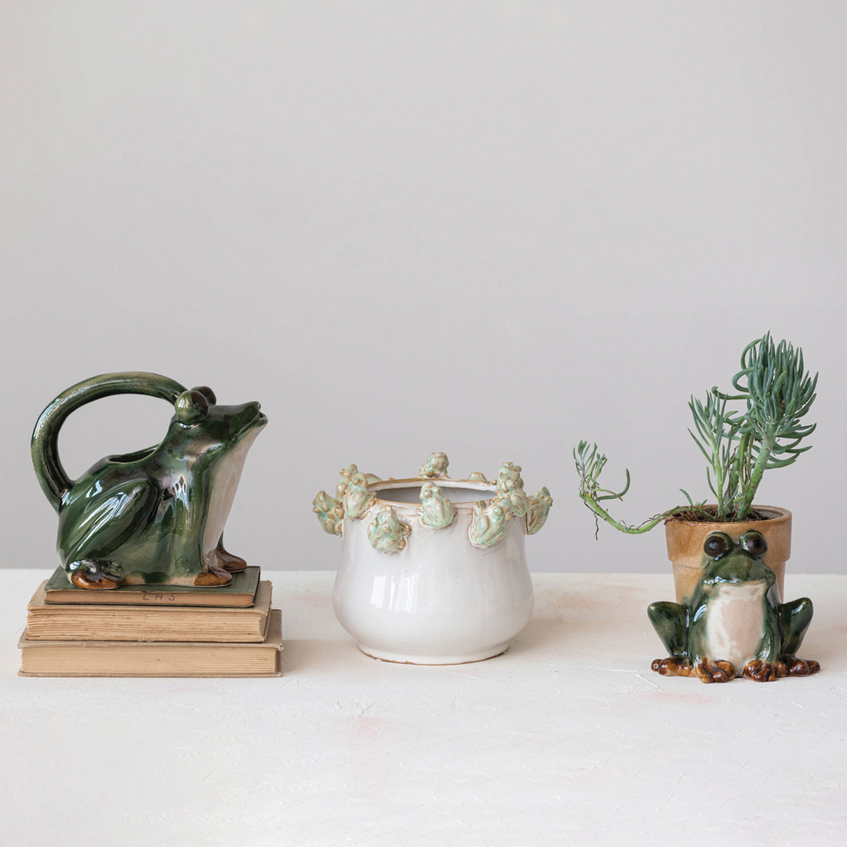 Stoneware Frog Watering Pitcher