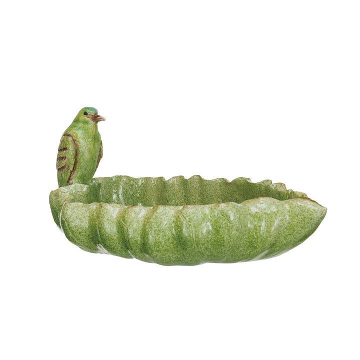 Decorative Resin Leaf Shaped Bowl With Bird