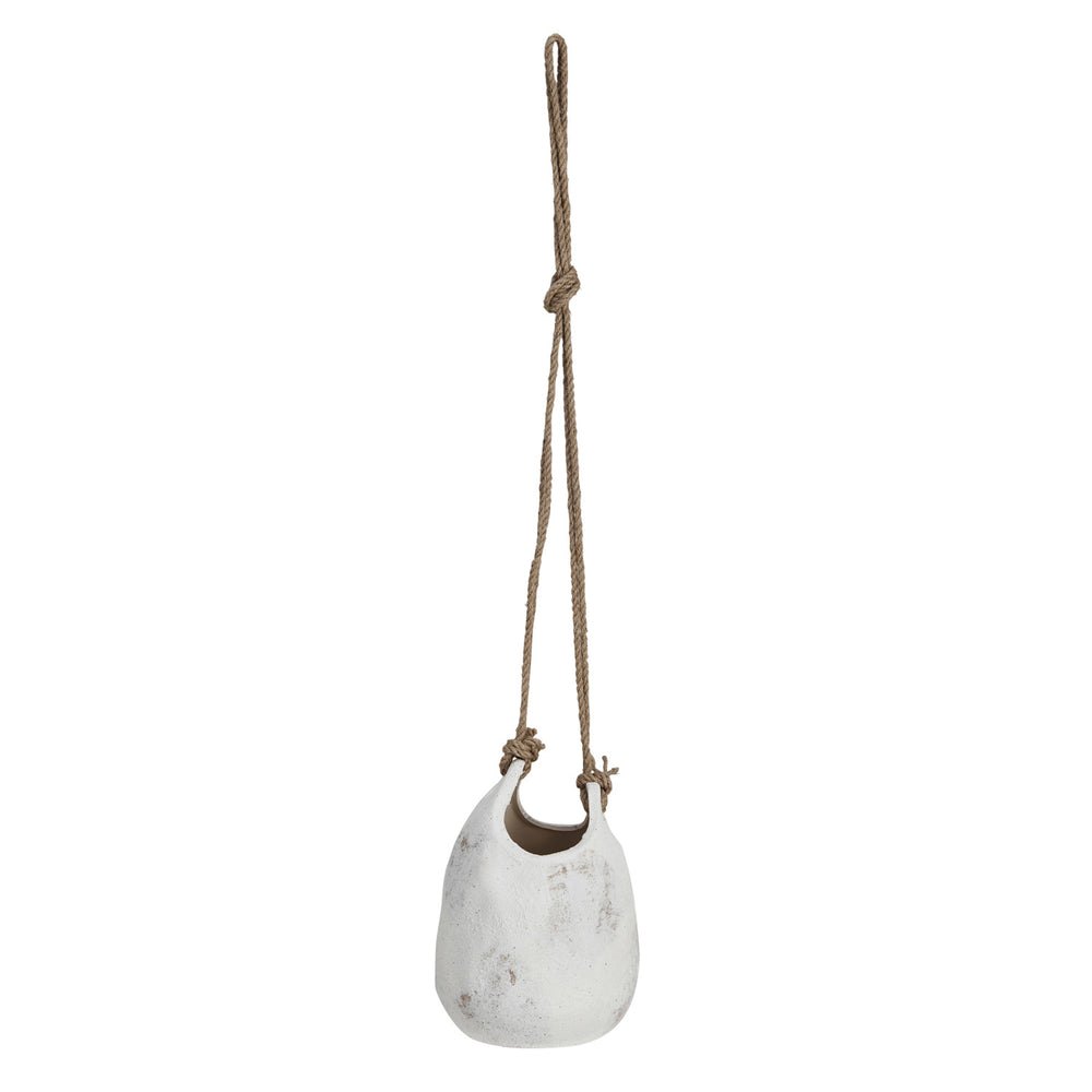 Hanging Coarse Stoneware Planter With Jute Rope Hanger