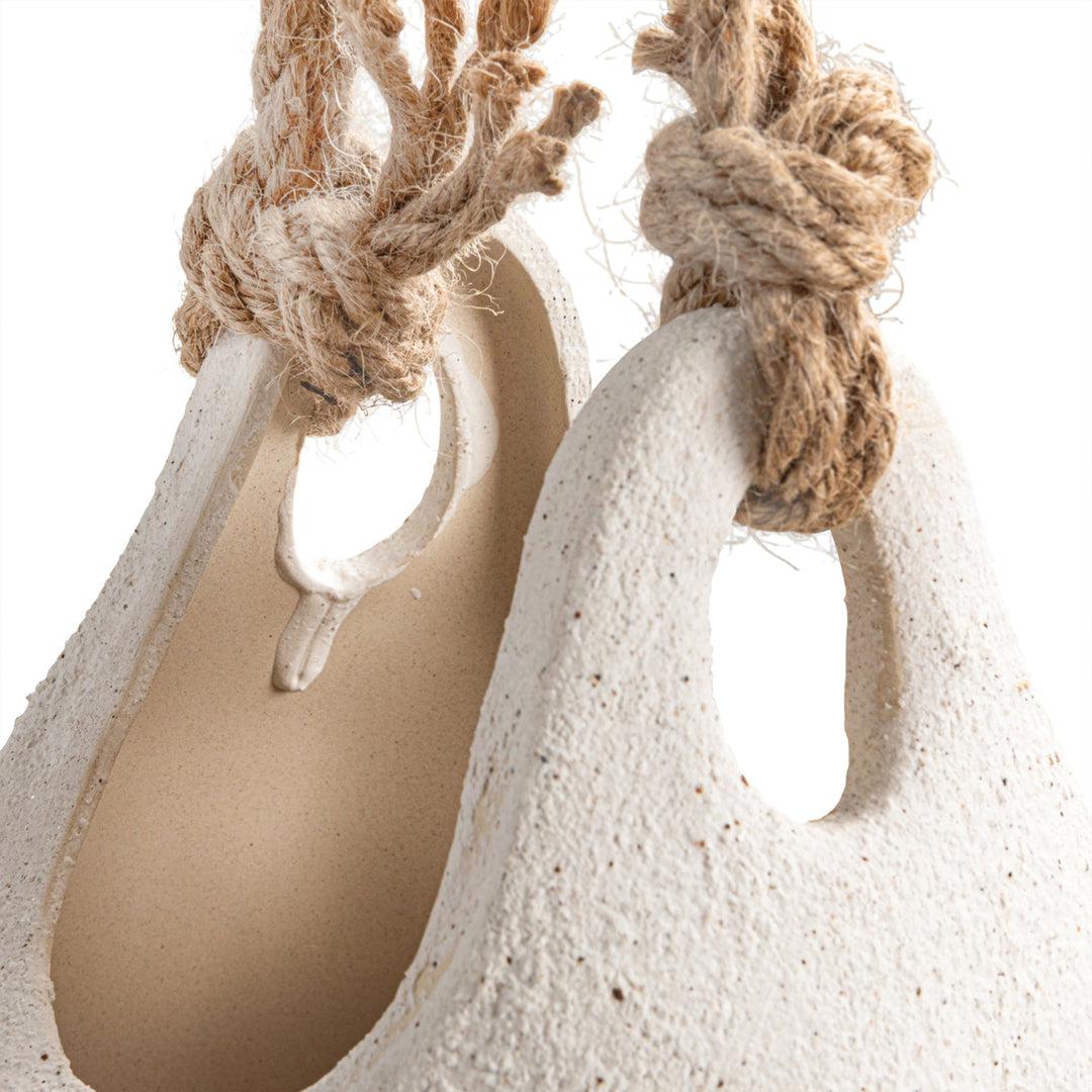 Hanging Coarse Stoneware Planter With Jute Rope Hanger