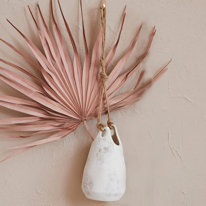 Hanging Coarse Stoneware Planter With Jute Rope Hanger