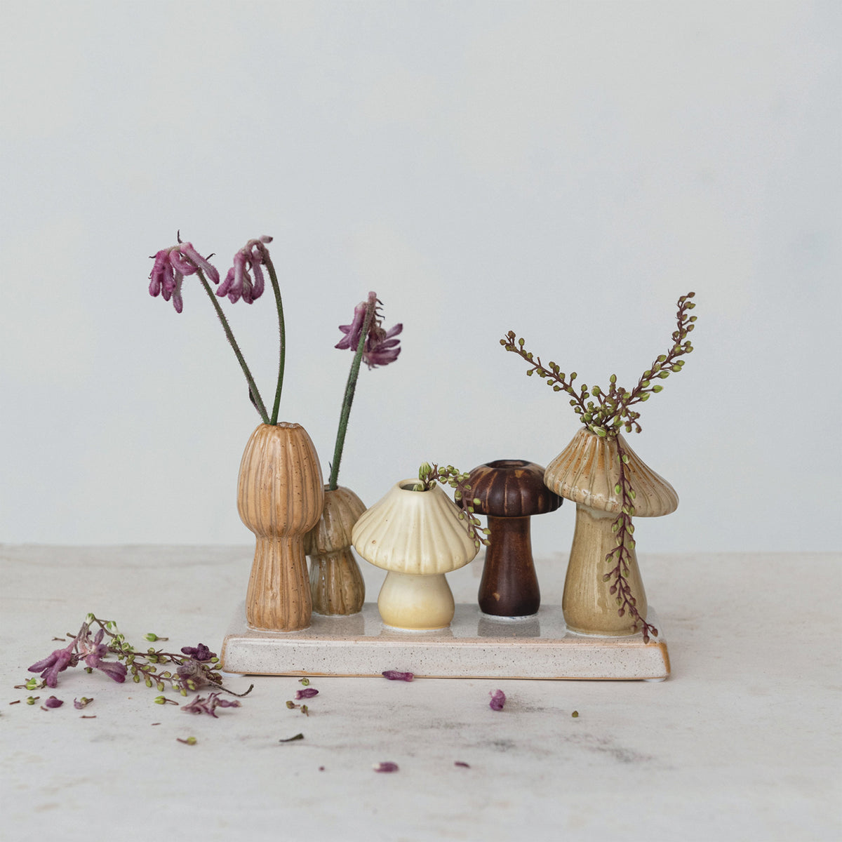 Stoneware Mushroom Shaped Multi Vase With 5 Vases