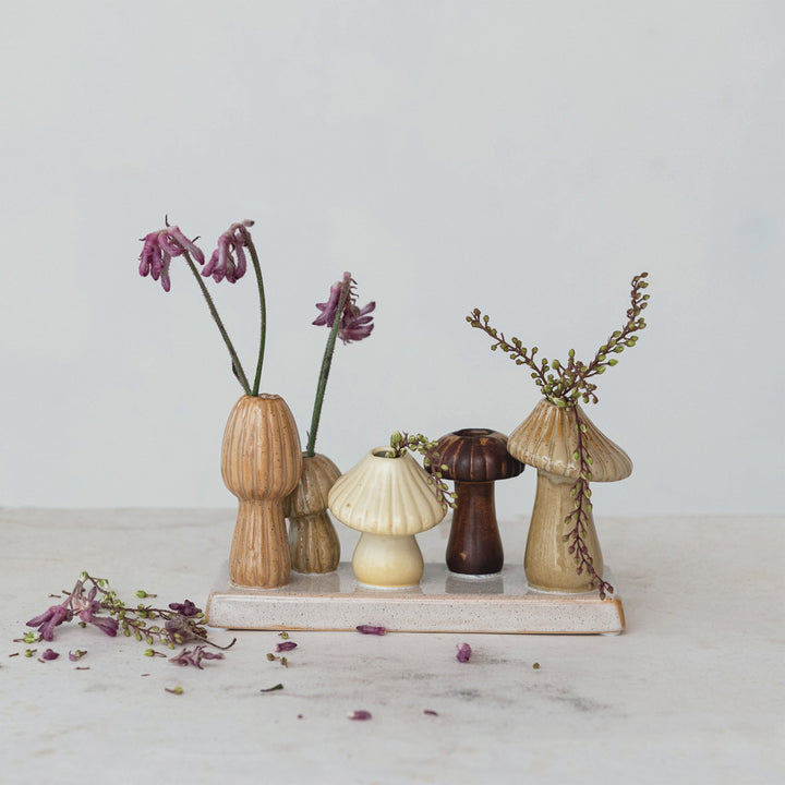 Stoneware Mushroom Shaped Multi Vase With 5 Vases