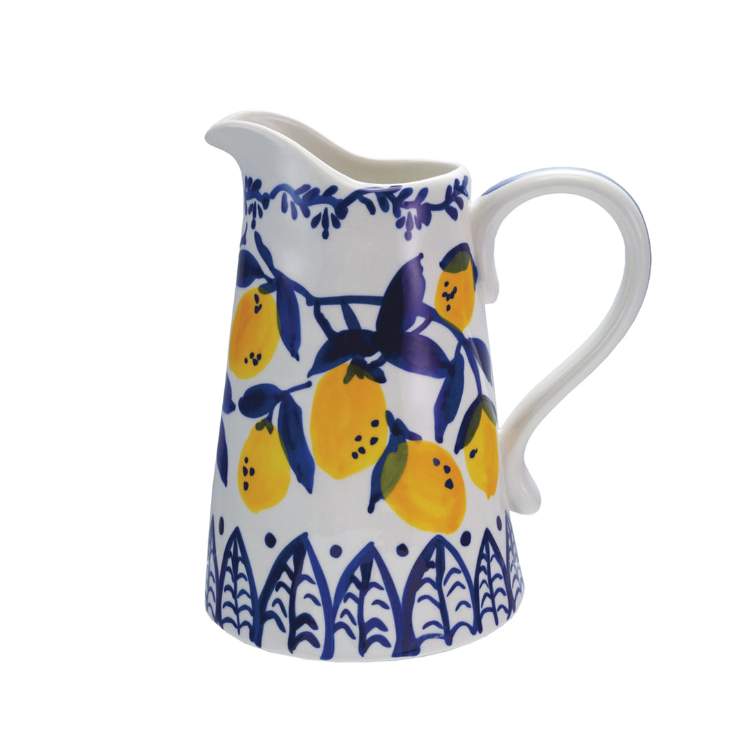 Hand-Painted Stoneware Pitcher With Delft Lemon Design