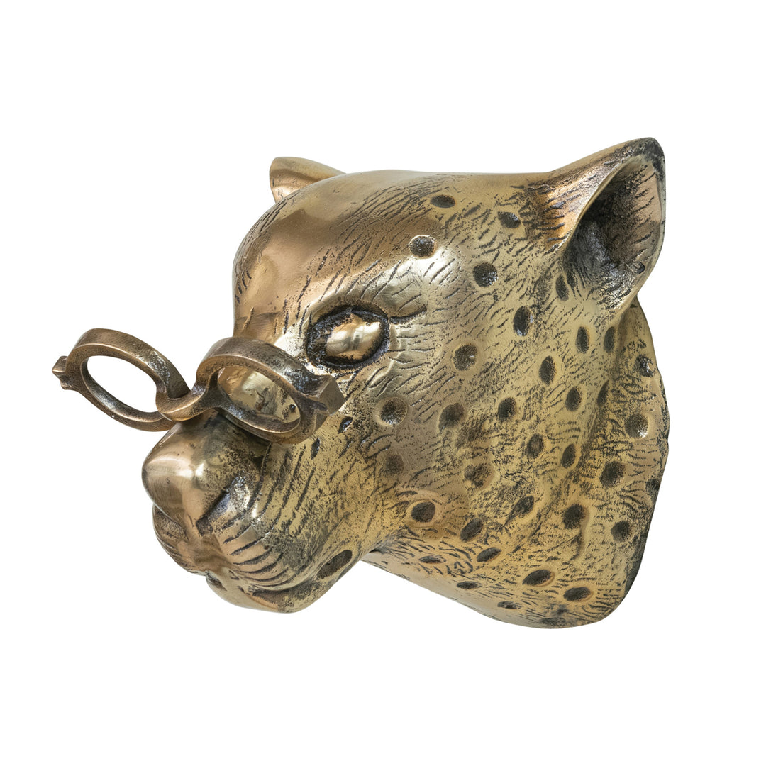 Cast Aluminum Leopard Head With Eyeglasses Wall Art