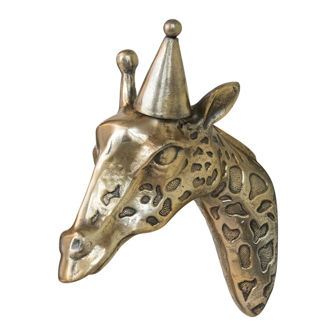 Cast Aluminum Giraffe Head With Party Hat Wall Art