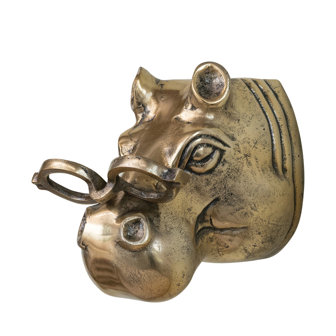 Cast Aluminum Hippo Head With Eyeglasses Wall Art