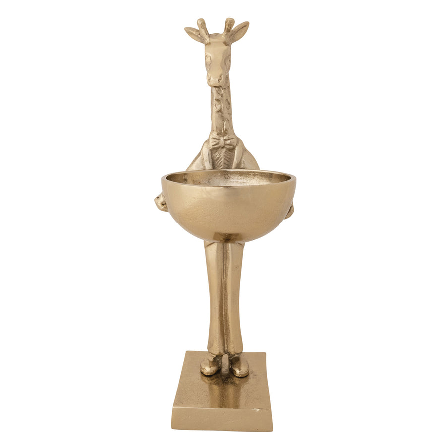 Cast Aluminum Giraffe Holding Bowl