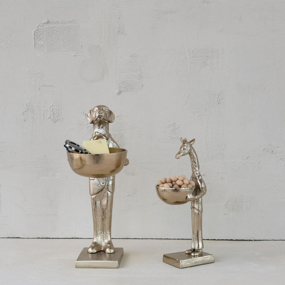 Cast Aluminum Giraffe Holding Bowl