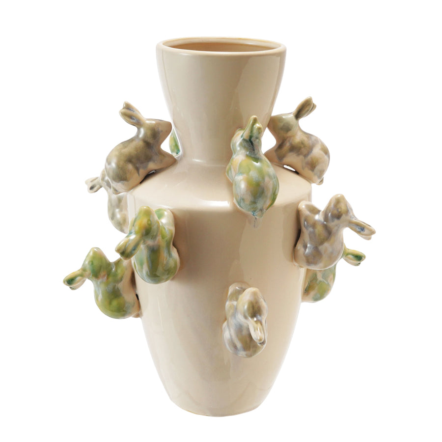 Stoneware Vase With 3-Dimensional Rabbits