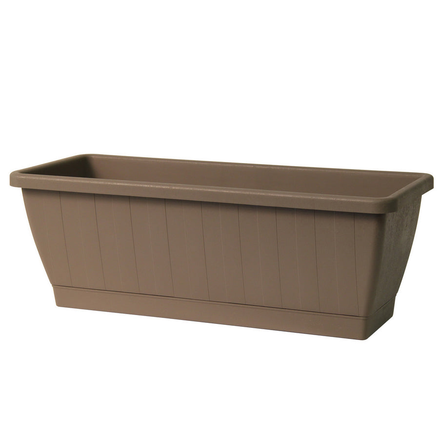 Plastic Plant Box with Attached Saucer in Taupe