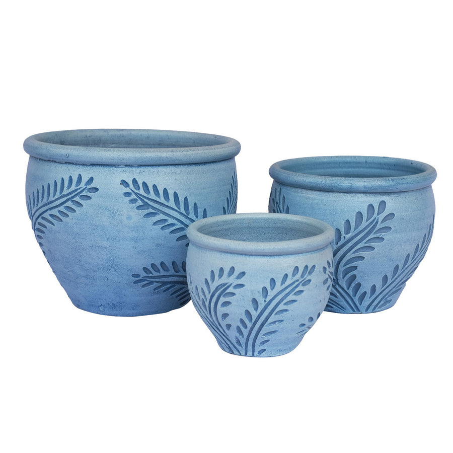 Frond Terra Cotta Planter in Blue
